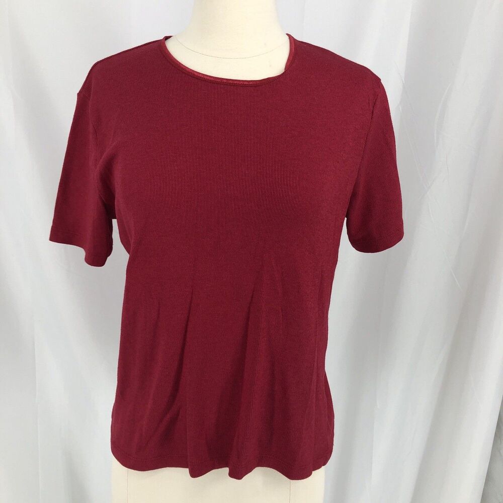 Nordstrom Womens M Red Ribbed Knit Short Sleeve T Shirt Cotton Rayon USA